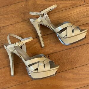 OFFICE LONDON Beige Tan Patent Leather Strappy Platform Sandals Size 6 Womens